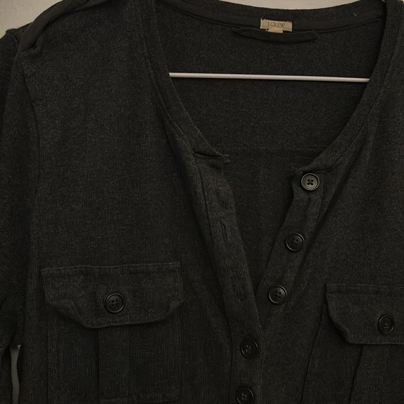 J. Crew Size M Grey Sweater Dress Utility Military Style Buttons on Shoulder - Picture 3 of 5